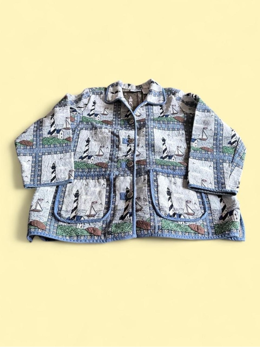 Vintage Blair Lighthouse Nautical Tapestry Jacket Women’s 2XL